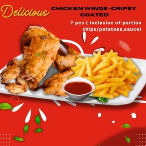 2. CHICKEN WINGS -CRIPSY COATED -7 pcs ( Inclusive of Portion Chips/Potatoes, Sauce)